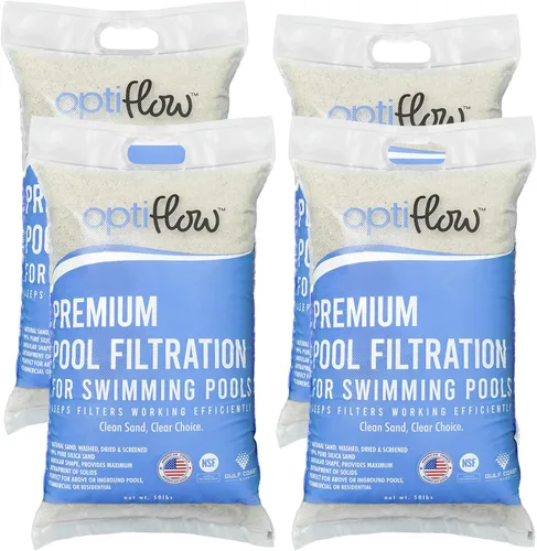 OptiFlow Paquete de 4 Arena para Filtro de Piscina, Filtración Premium con Fórmula de Sílice Pura, 50 Libras - Accesorios y Suministros del Sistema