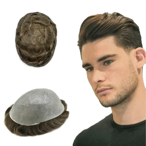 Miniatura 31 de Toupee Hair for Men Hair Piece 0.002 in Ultra Thin Skin Mens Toupee Sistema de reemplazo de cabello humano para hombres, prótesis capilar