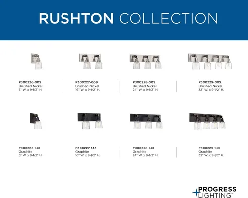 Miniatura 16 de Progress Lighting Rushton Collection - Lámpara de tocador de baño de cristal transparente (1 lámpara), níquel cepillado