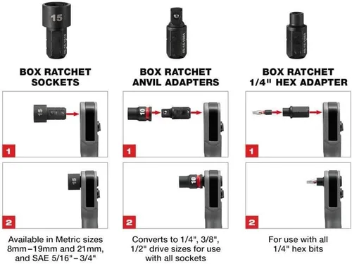 Miniatura 4 de Adecuado para Milwaukee 49-16-1640 Box Ratchet Socket SAE Set - 8 PC, negro