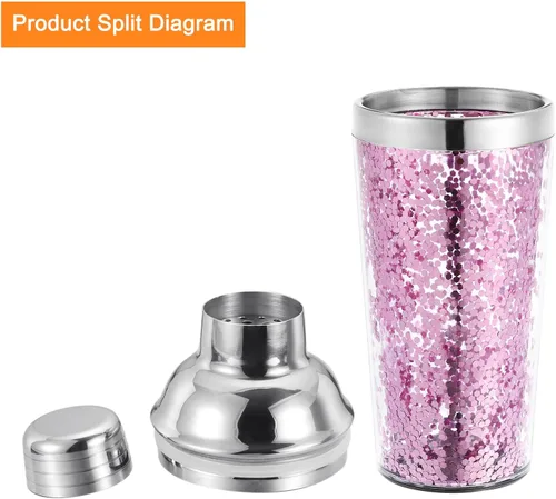 Miniatura 3 de uxcell Coctelera de plástico de 16 onzas con colador, botella mezcladora de vino de acero inoxidable para bar, fiesta, uso doméstico, mezclador