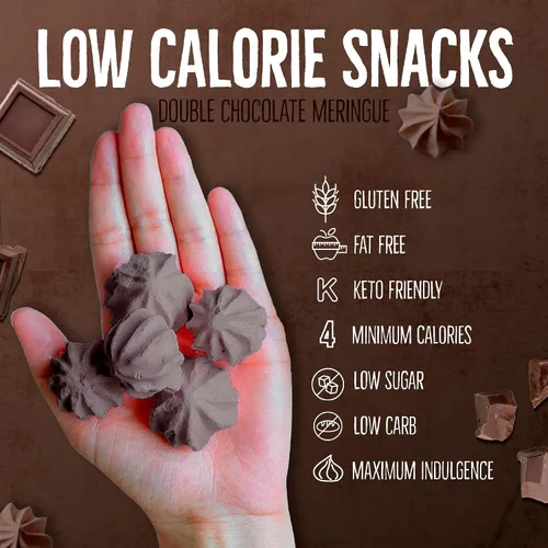 Miniatura 4 de DON'TWORRY Galletas de merengue sin gluten, paquete de 4 Solo 4 calorías por pieza rellenas de chocolate, aptas para dieta cetogénica Bocadillos