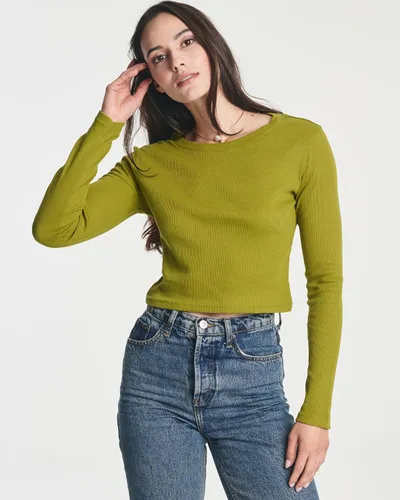 Miniatura 2 de Real Essentials Paquete de 4 camiseta corta de algodón de punto acanalado de manga larga para mujer (disponible en Plus)