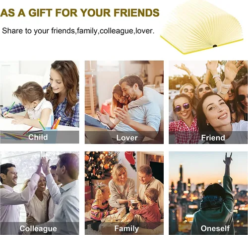 Miniatura 5 de QXMGCBOK Lámpara de libro 3D con relieve de alce y ciervo, luz de noche para niños recargable por USB, luz de libro LED multicolor, regalos