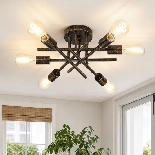 Miniatura 14 de Lámparas de techo semiempotradas de níquel cepillado, lámpara de araña Sputnik industrial moderna de 4 luces, lámpara de montaje empotrada plateada