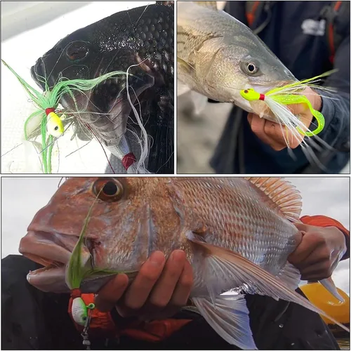 Miniatura 7 de Bucktail Jigs - Señuelo de agua salada para platija de bajo, 5 piezas de cola de cubo para cabello de cola de cubo, anzuelos de cola de cubo