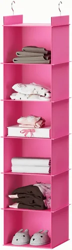 YOUDENOVA Organizador colgante de armario, 6 estantes colgantes de armario, rosa