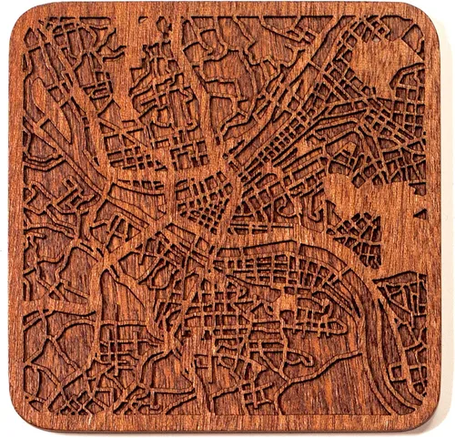 Miniatura 108 de Posavasos Amsterdam Map by O3 Design Studio, 1 pieza, posavasos de madera Sapele con mapa de la ciudad, hecho a mano, varias ciudades opcionales