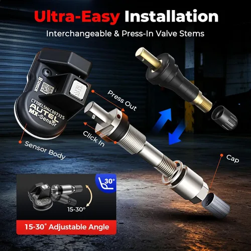 Miniatura 5 de Autel Juego de 4 sensores TPMS, sensor MX, sensor de presión de neumáticos MaxiTPMS 2 en 1 (315 MHz + 433 MHz), sensor OE de inserción programable