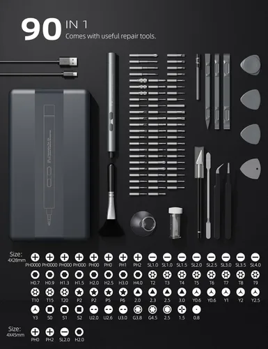 Miniatura 3 de iFu Mini destornillador eléctrico, juego de destornilladores de precisión 90 en 1 - Pequeño destornillador eléctrico inalámbrico con luz LED y 64