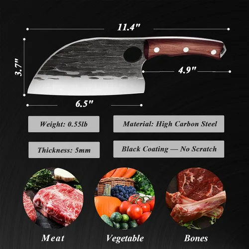Miniatura 4 de ROCOCO Juego de 3 cuchillos de carnicero para cortar carne, cuchillo de chef serbio, cuchillo de deshuesado vikingo con fundas para cocina, BBQ al