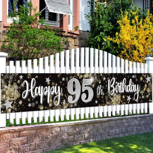 Miniatura 17 de Decoraciones de feliz cumpleaños número 10, globo de estrella de ensueño negro y plateado grande cartel colgante de cumpleaños, suministros