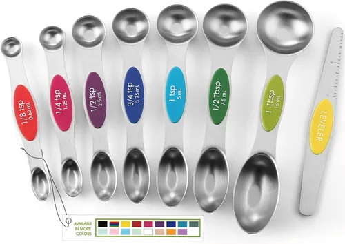 Miniatura 17 de Spring Chef Juego de 8 cucharas magnéticas de medición de acero inoxidable con nivelador, juego de cucharaditas y cucharas de mesa de doble cara