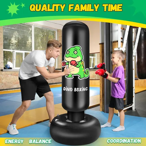 Miniatura 6 de Saco de boxeo inflable para niños, saco de boxeo para niños de 65 pulgadas con guantes para niños y niñas, juego de boxeo para practicar karate