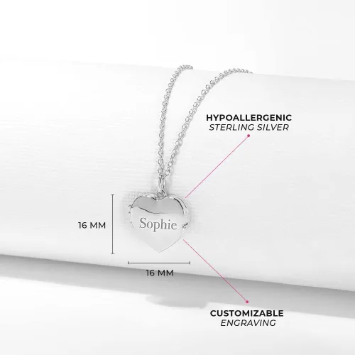 Miniatura 4 de Collar de plata de ley 925 con colgante de corazón pulido de 16 pulgadas para niñas jóvenes, collar con colgante de medallón para fotos