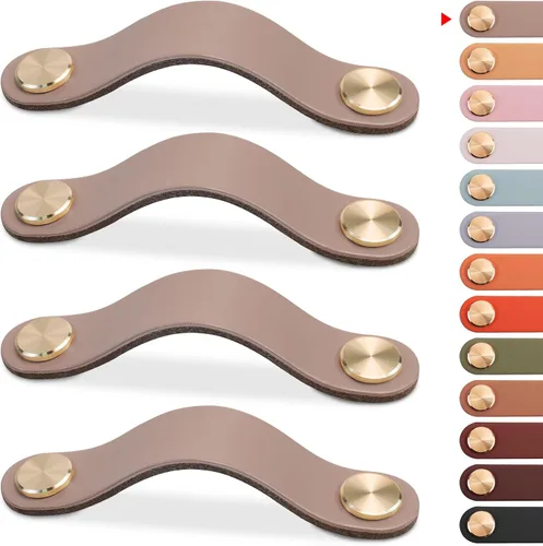 Miniatura 22 de Paquete de 4 tiradores de cuero para cajones, color beige, pomos de puerta de armario de 3.7 pulgadas, tiradores de piel sintética para tocador