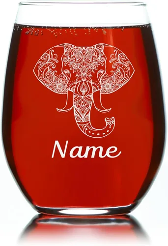 Miniatura 4 de C M Copa de vino personalizada sin tallo de elefante con nombre, regalo temático de elefante personalizado para mujeres y hombres, vidrio