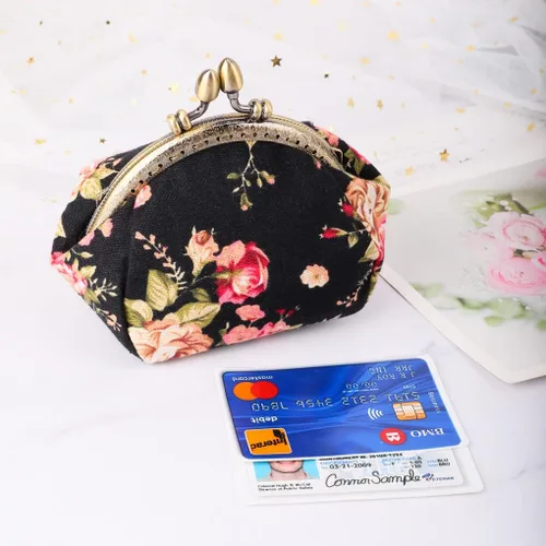 Miniatura 8 de Oyachic Monedero estampado vintage con hebilla de embrague, monedero con cierre de beso, monedero con cierre floral, carteras para mujer