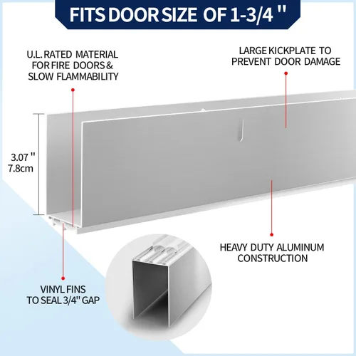 Miniatura 2 de Topes de corriente de aire de aluminio para puertas – 39' sellado de burletes para puertas exteriores e interiores Plata