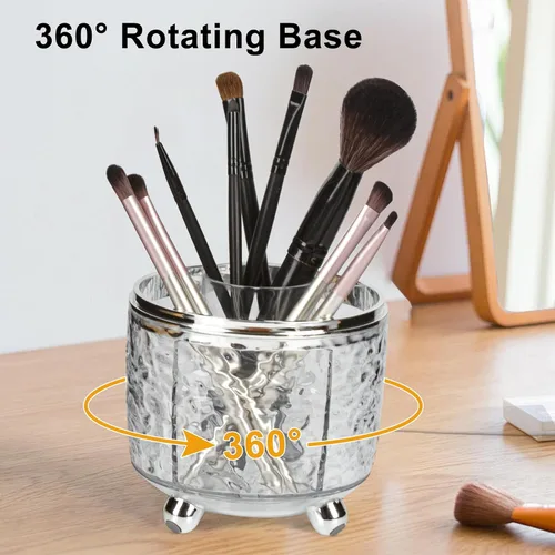 Miniatura 4 de CECOLIC Organizador de brochas de maquillaje giratorio de 360° con tapa, organizador de herramientas cosméticas a prueba de polvo con cubierta