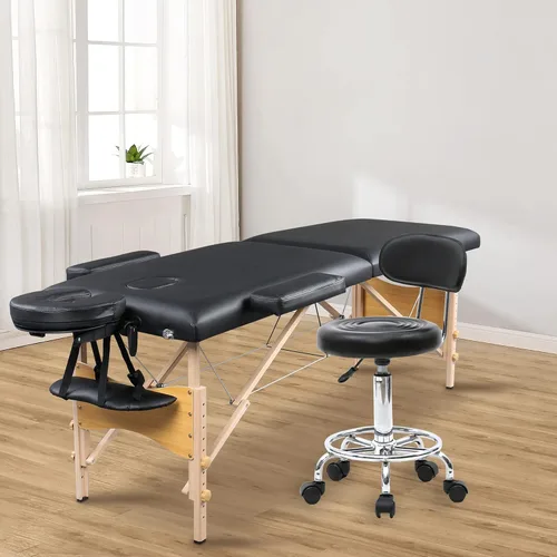 Miniatura 2 de Taburete multiusos para salón, taburete giratorio ajustable con cojín trasero y ruedas, perfecto para salón de belleza, spa, tatuaje, masaje