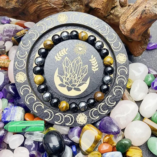 Miniatura 2 de Pulsera de triple protección con cuentas de ojo de tigre, obsidiana negra y hematita para hombres y mujeres, cuentas de piedras naturales y cristal