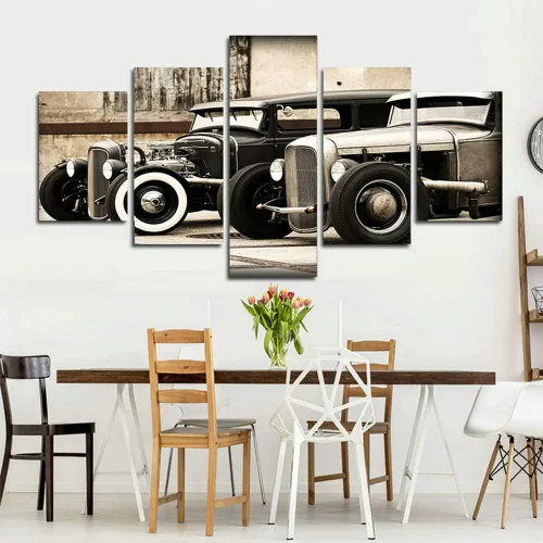 Miniatura 4 de LiftGather Póster modular HD impreso en lienzo, marcos de pintura para sala de estar, arte de pared, 5 piezas de Hot Rod vintage, fotos de automóvil