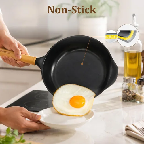Miniatura 3 de Sartén antiadherente con tapa, sartén de 10 pulgadas de profundidad, sartenes de cerámica sin toxinas, sartén saludable no tóxica con mango
