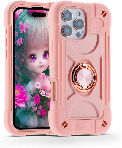 Miniatura 44 de MARKILL Funda compatible con iPhone 15 de 6.1 pulgadas con soporte integrado, [grado militar resistente de cuerpo completo] protección contra Rosa