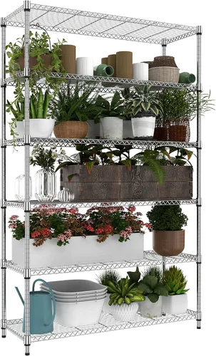 Miniatura 60 de M MZG Estantería de almacenamiento de 5 estantes, estantería de alambre de metal resistente, estantería de almacenamiento ajustable para garaje