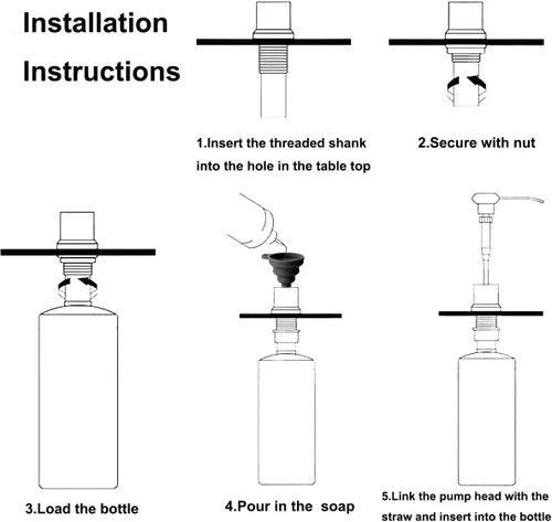 Miniatura 4 de Dispensador de jabón para fregadero de cocina, dispensador de jabón integrado de acero inoxidable Cabezal de bomba de encimera, dispensador