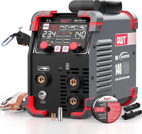 Miniatura 9 de AWT - Soldadora MIG de 140 A con núcleo fundente, máquina de soldadura con varilla y TIG con elevación 3 en 1, de 110 V con inversor IGBT Synergy