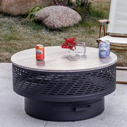 Miniatura 10 de OutVue Fogatas de leña de 26 pulgadas con parrilla y tapa, mesa de fogata para exteriores con cubierta impermeable y atizador de fuego, fogata al