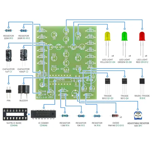Miniatura 3 de Kit de práctica de soldadura DIY a Alice Music RGY Circular Flash LED Kit de circuito enchufable Kit de soldadura para principiantes (10MHCD2)