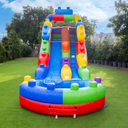 Miniatura 2 de HeroKiddo Tobogán acuático inflable de 16 pies de alto con piscina y soplador acoplables, PVC de grado comercial de 26 pies de largo, tobogán húmedo