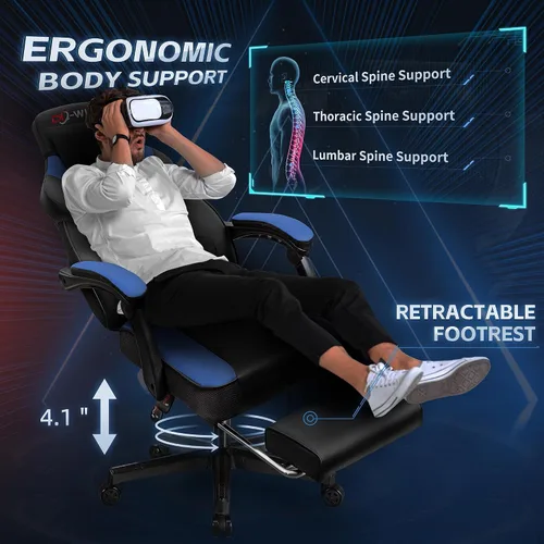 Miniatura 5 de Gaming Chair with Footrest & Lumbar Support, Ergonomic Racing Style Computer Chair, 360° Swivel Height Adjustable Video Game Chair, Massage Office