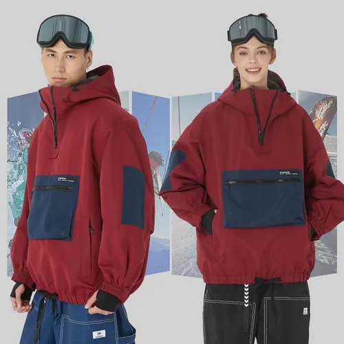 Miniatura 2 de SNOWVERB Chaqueta de snowboard impermeable holgada con aislamiento y bolsillos tipo cargo con capucha y a prueba de viento para hombres y mujeres