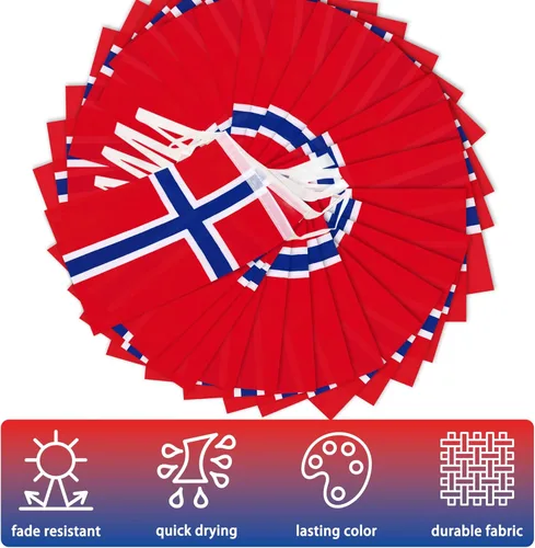 Miniatura 4 de Bandera de cuerda de Noruega, pequeña mini bandera de pendón noruego, bandera de guirnalda de Nordmann, decoración nacional del país para escuela