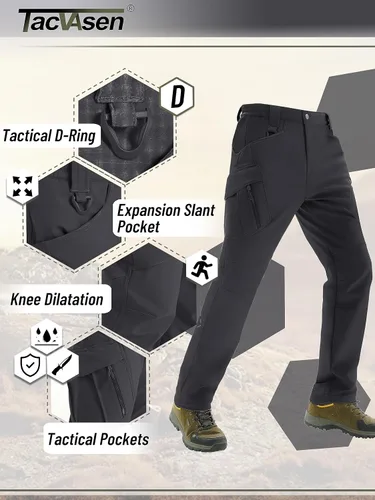 Miniatura 2 de TACVASEN Pantalones de invierno para hombre, 9 bolsillos, forro polar, para senderismo, nieve, resistentes al agua, cálidos, softshell, gruesos