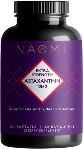 NAOMI Astaxantina extra fuerte de 12 mg – Zanthin® patentado para soporte antioxidante, piel, ojos y cerebro – CO2 supercrítico extraído, gel suave
