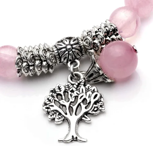 Miniatura 4 de Top Plaza Pulsera elástica de cuarzo rosa con diseño de árbol de la vida piedra de la suerte reiki piedras preciosas de cristal curativo colgante