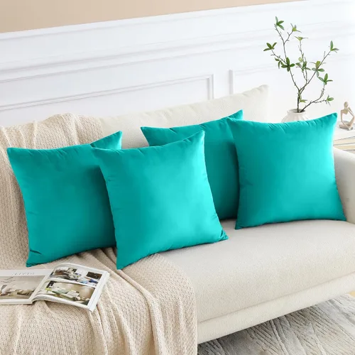 Miniatura 3 de OTOSTAR Juego de 4 fundas de almohada decorativas de terciopelo suave sólido, fundas de cojín cuadradas de lujo para sofá, automóvil, patio, Verde