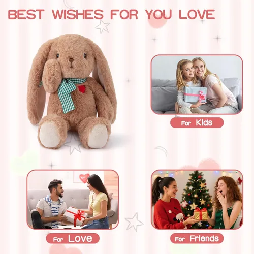 Miniatura 6 de Conejito pequeño de peluche con corazón, lindo conejo marrón, animales de peluche suaves, oso de peluche, juguetes de peluche, regalos para novia