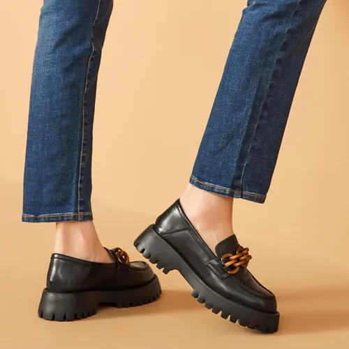 Miniatura 4 de Beautoday - Mocasines de plataforma para mujer, mocasines gruesos para mujer, suela de talón grueso, mocasines con punta redonda, zapatos de trabajo