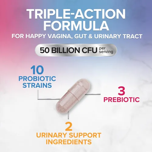 Miniatura 3 de Probióticos vaginales para mujeres, equilibrio de pH con prebióticos, 50 mil millones de UFC, 10 cepas femeninas únicas, arándano y D-manosa