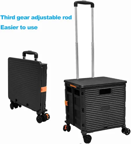 Miniatura 5 de Carrito de Utilidad Plegable Carrito de Mano Portátil con Caja de Ruedas Plegable con Tapa Resistente al Desgaste Silencioso Rueda Giratoria de 360°