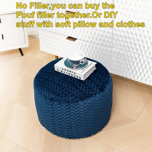 Miniatura 4 de Asuprui Puf Otomano Redondo Sin Relleno Puf Otomano Sin Relleno Reposapiés de Piel Sintética Suave 20x20x12 Pulgadas Silla Mullida Puf de Suelo
