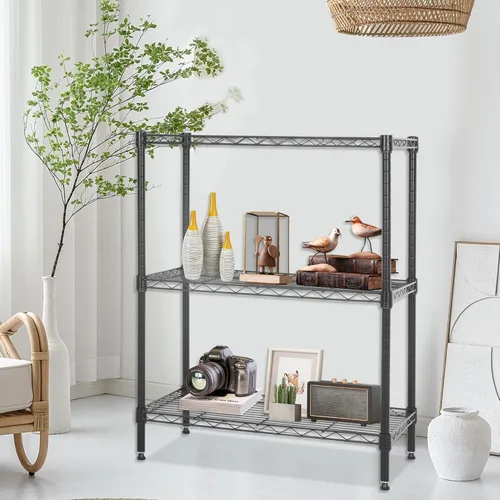 Miniatura 2 de FDW Unidades de Estantería de Alambre Ajustables Rack de Almacenamiento de Metal 23P x 13A x 30Al 3 Niveles Estantes de Despensa NSF Estante de Negro