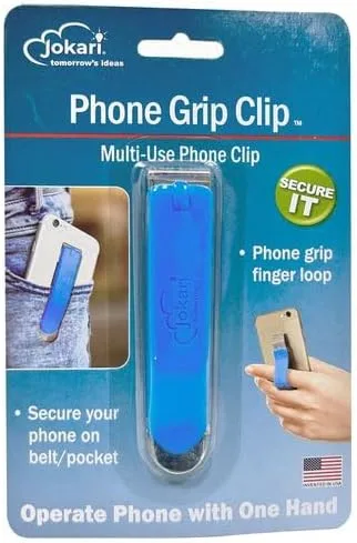 Jokari Soporte universal para teléfono manos libres. Clip de cinturón montado con adhesivo ultra fuerte y agarre para el dedo para un fácil uso del