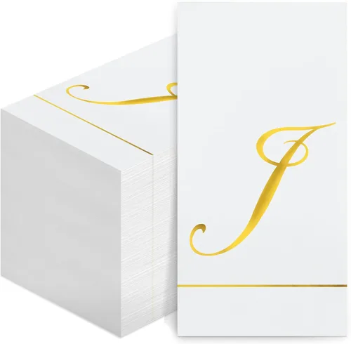 Miniatura 15 de Pasimy 100 servilletas con inicial, servilletas con monograma para invitados, toallas de papel con letras doradas, desechables, elegantes, toallas